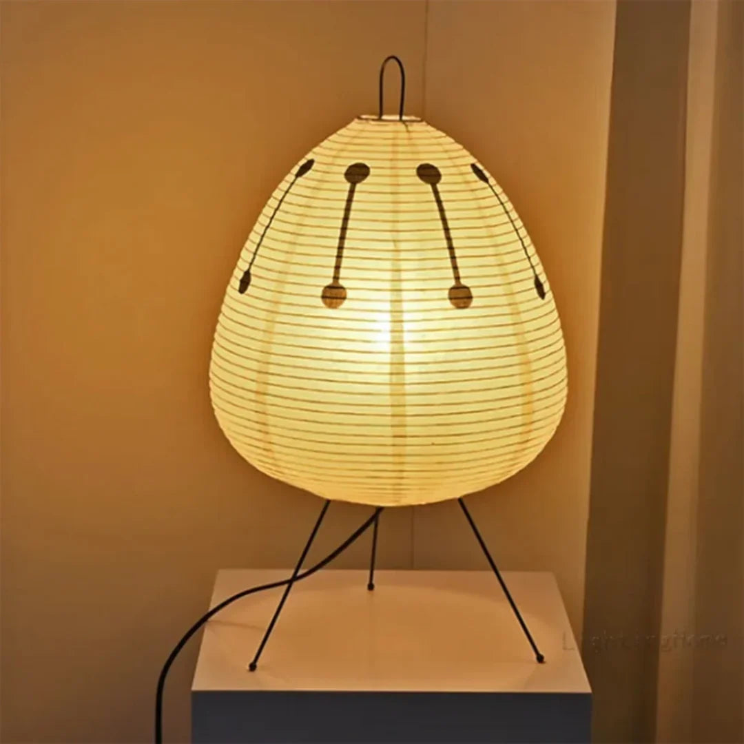Japanese Rice Paper Lantern Tripod Floor Lamp With Black Metal Legs