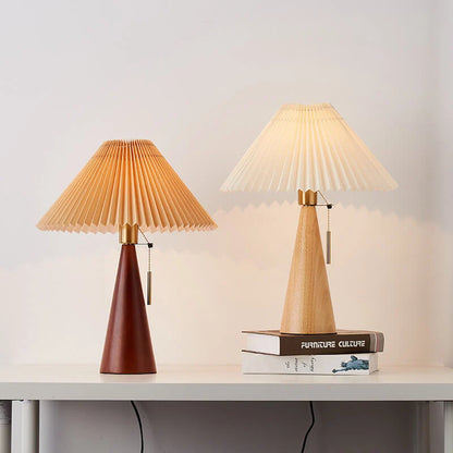 Japanese Wooden Table Lamp With Pleated Fabric Shade