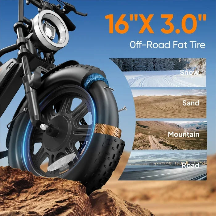 Fat Tire Electric Bike — 250W Motor, 48V 13Ah Removable Battery, Dual Suspension, Road-Legal Pedal Assist