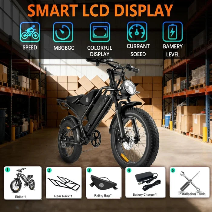 Electric Mountain Bike — 250W Motor, 48V 18.2Ah Removable Battery, 7-Speed, Fat Tire, Dual Suspension