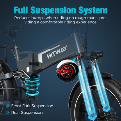 HITWAY BK10S Pro Foldable Electric Bike — 250W Motor, 48V 15Ah Battery, Fat Tires, Dual Suspension