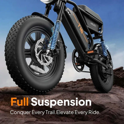 Fat Tire Electric Bike — 250W Motor, 48V 13Ah Removable Battery, Dual Suspension, Road-Legal Pedal Assist