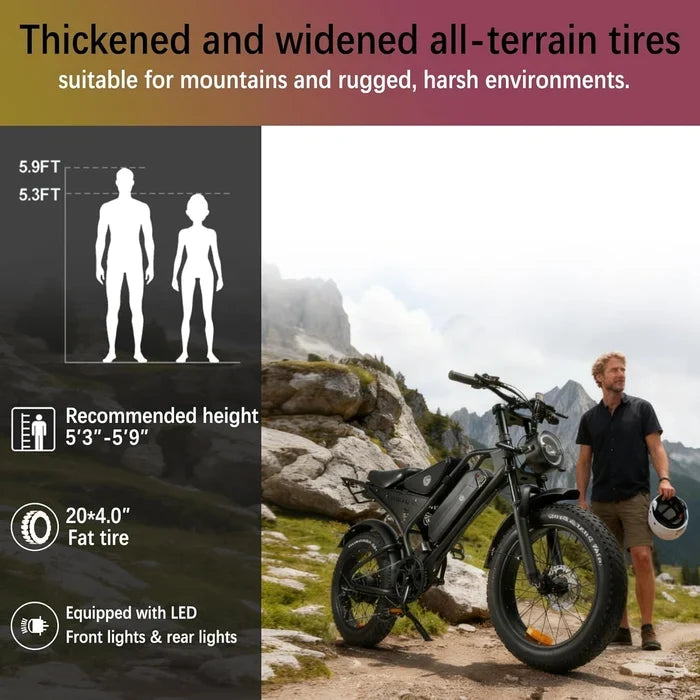 Electric Mountain Bike — 250W Motor, 48V 18.2Ah Removable Battery, 7-Speed, Fat Tire, Dual Suspension