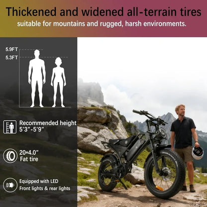 Electric Mountain Bike — 250W Motor, 48V 18.2Ah Removable Battery, 7-Speed, Fat Tire, Dual Suspension