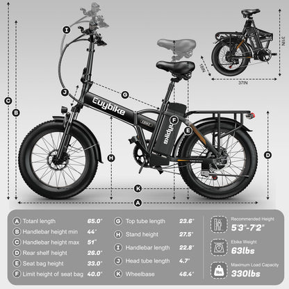 EUYBIKE F6-B Foldable Electric Bike — 1000W Peak Motor, 48V 20Ah Battery, 20" Fat Tire, Off-Road