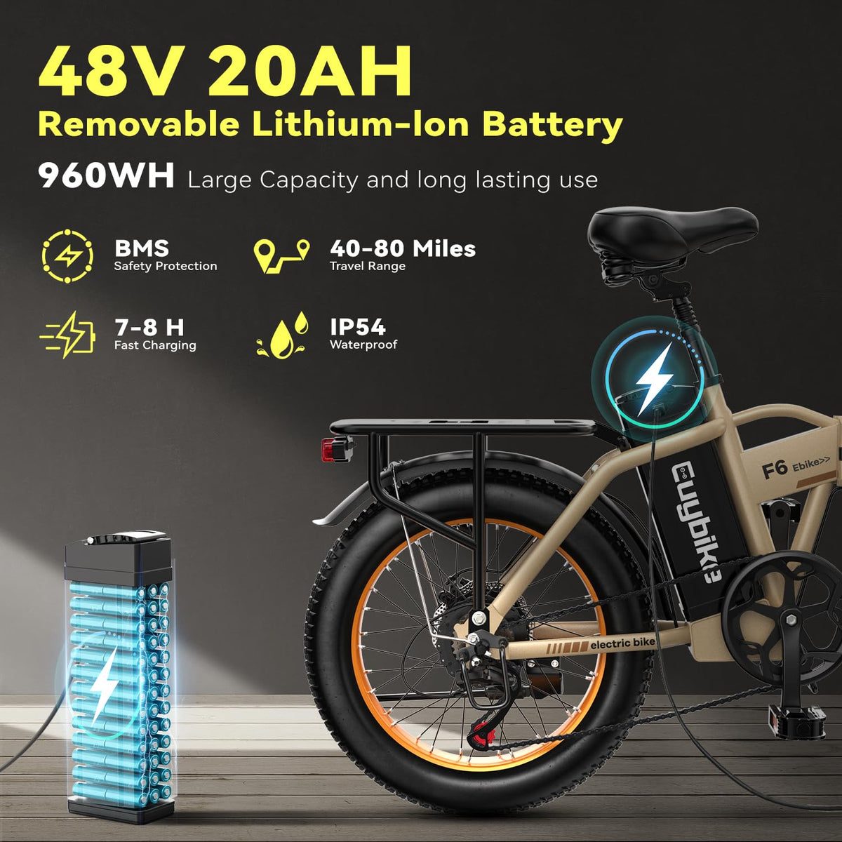 EUYBIKE F6-F Foldable Electric Bike — 1000W Peak Motor, 48V 20Ah Battery, 20" Fat Tire, Off-Road