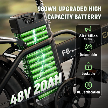 EUYBIKE F6-F Foldable Electric Bike — 1000W Peak Motor, 48V 20Ah Battery, 20" Fat Tire, Off-Road