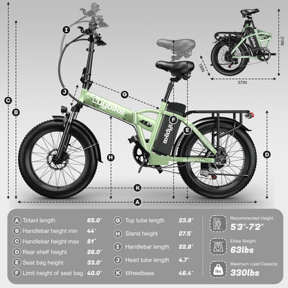 EUYBIKE F6-B Foldable Electric Bike — 1000W Peak Motor, 48V 20Ah Battery, 20" Fat Tire, Off-Road
