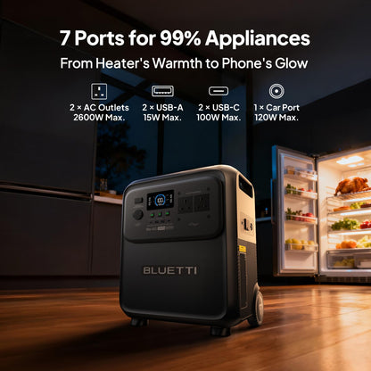 3840Wh Portable Power Station — 2600W LiFePO4 Battery Solar Generator for Home Backup & Camping