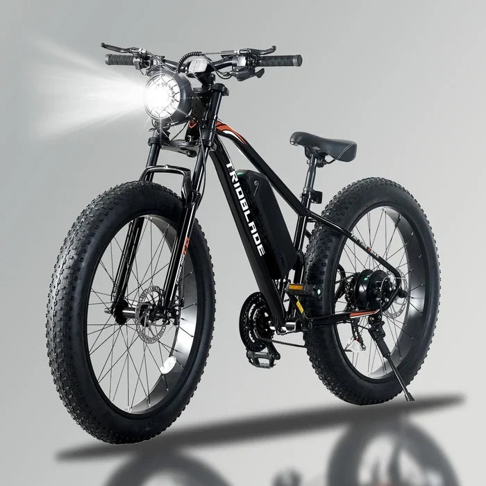 TRIOBLADE Fat Tire Electric Mountain Bike — 250W Motor, 36V 10.4Ah Battery, 21-Speed, Dual Suspension
