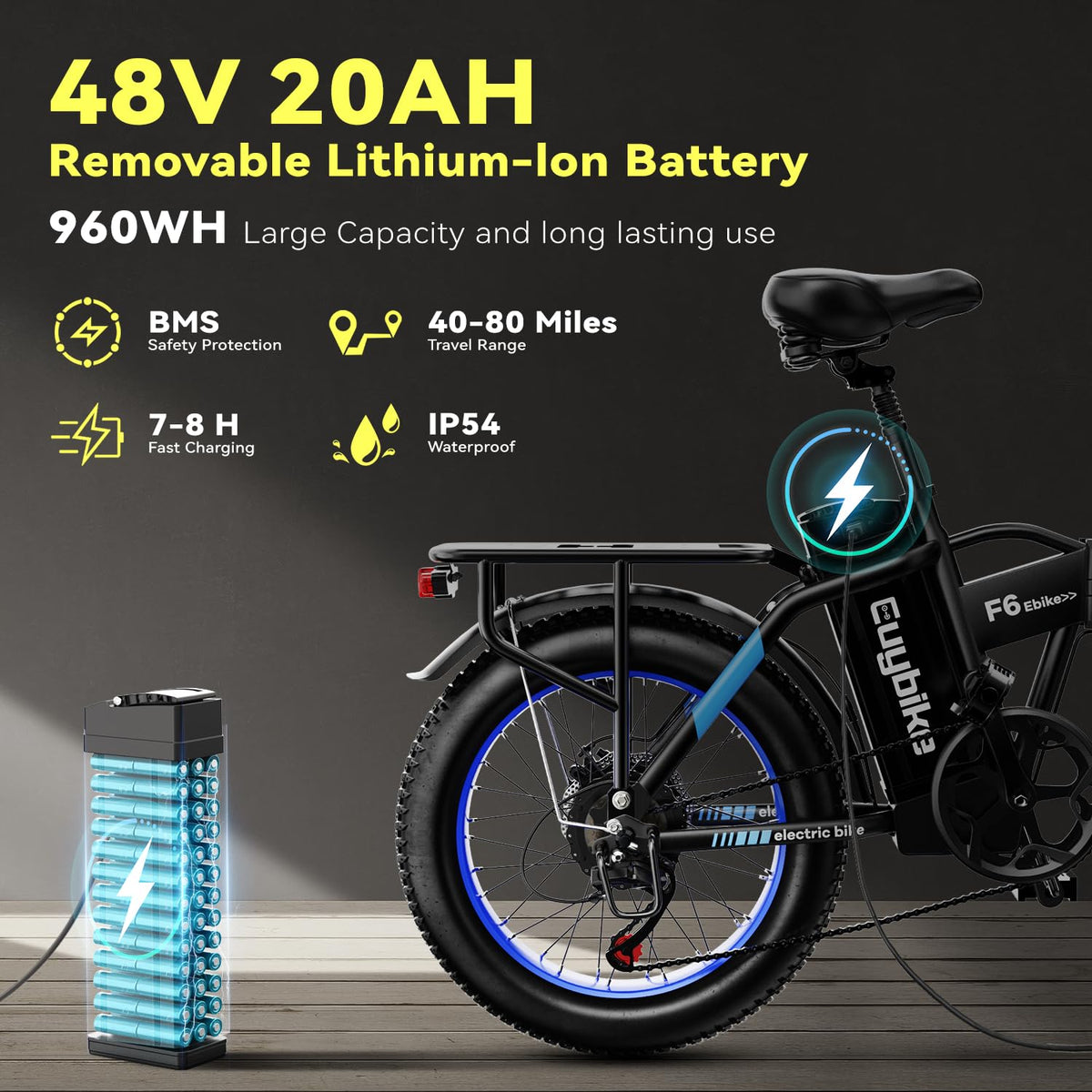 EUYBIKE F6-F Foldable Electric Bike — 1000W Peak Motor, 48V 20Ah Battery, 20" Fat Tire, Off-Road