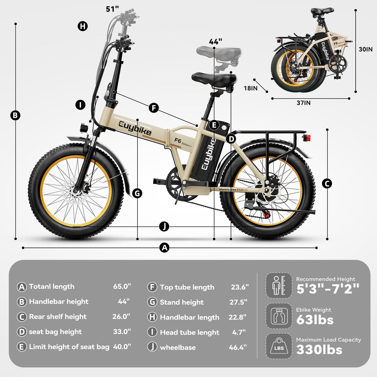 EUYBIKE F6-F Foldable Electric Bike — 1000W Peak Motor, 48V 20Ah Battery, 20" Fat Tire, Off-Road