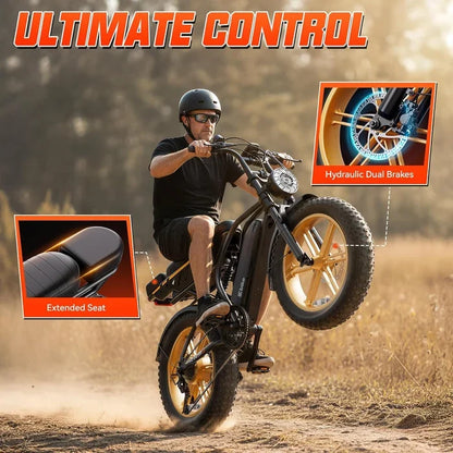 E-bike Fat Tire Electric Bicycle — 1500W Motor, 48V 15Ah Battery, 7-Speed, 20" Wheels, Off-Road