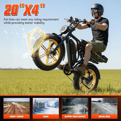 E-bike Fat Tire Electric Bicycle — 1500W Motor, 48V 15Ah Battery, 7-Speed, 20" Wheels, Off-Road