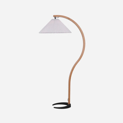 Curved Wood Floor Lamp With Pleated Shade