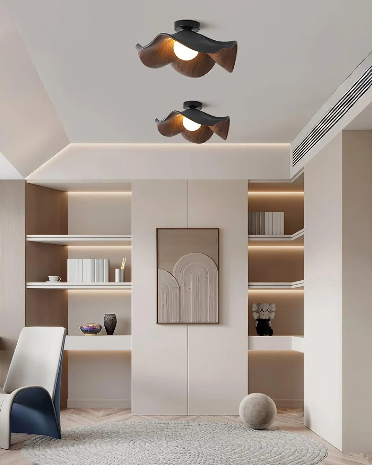 Wavy Wood Petal Ceiling Light With Globe Diffuser
