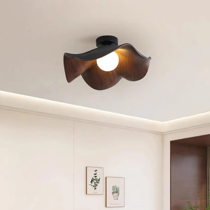 Wavy Wood Petal Ceiling Light With Globe Diffuser