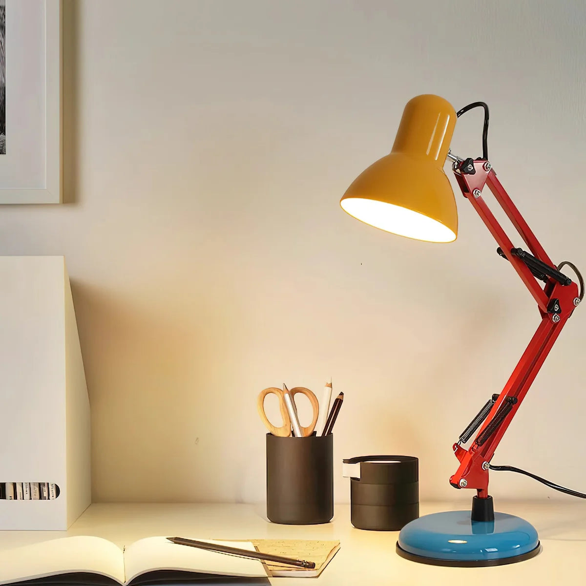 Adjustable Articulating Arm Table Lamp With Conical Shade