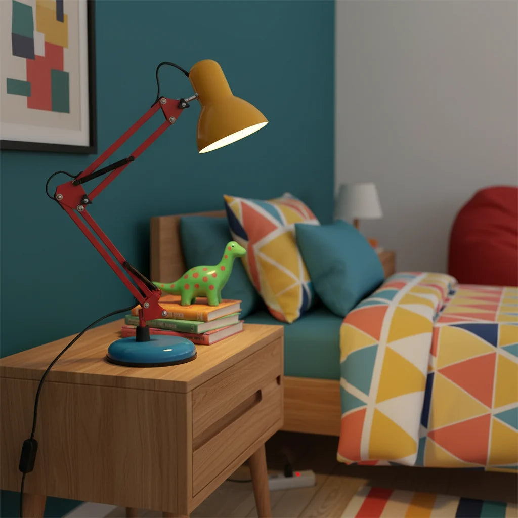 Adjustable Articulating Arm Table Lamp With Conical Shade