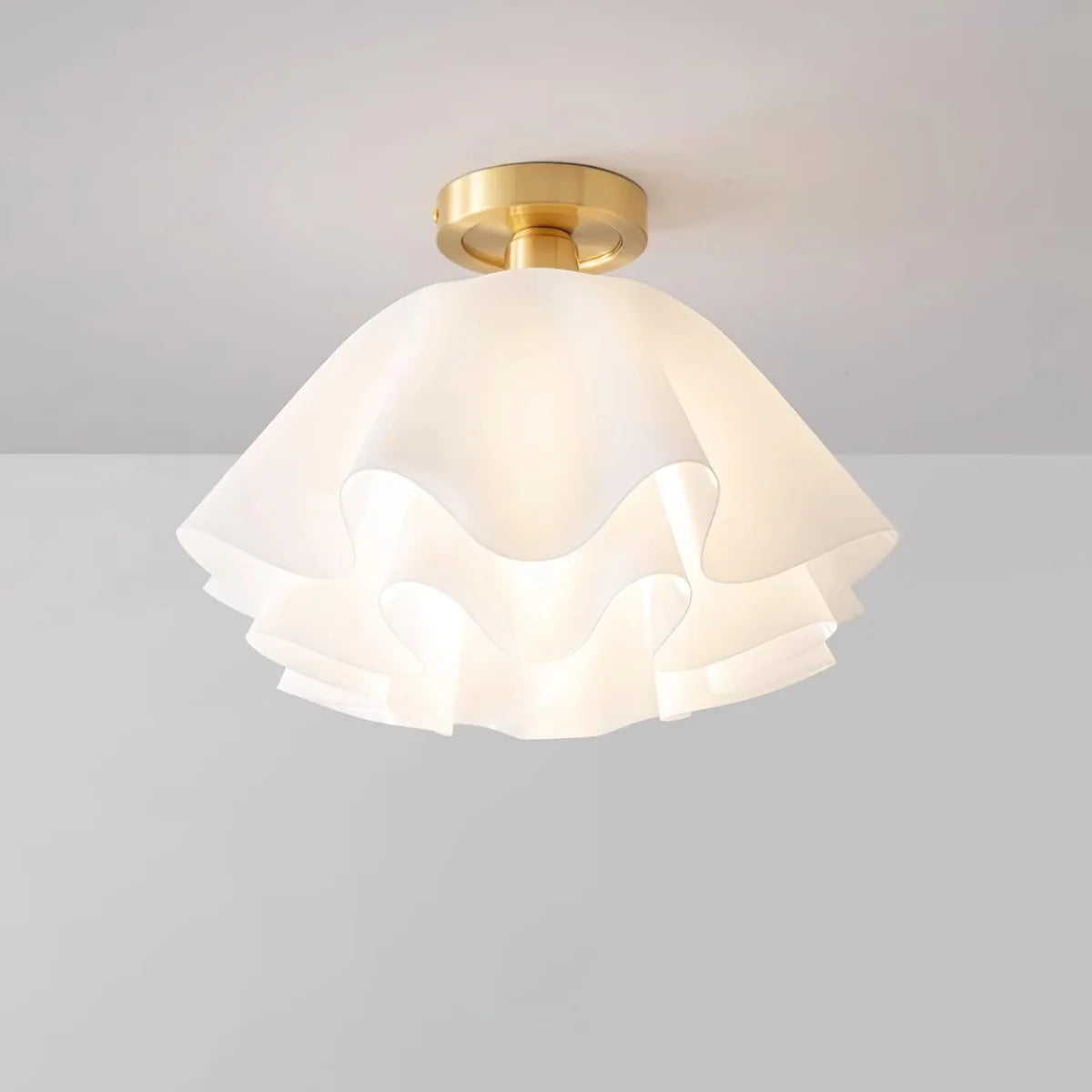 Ruffled Shade Semi Flush Mount Ceiling Light With Brass Fitting