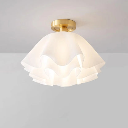 Ruffled Shade Semi Flush Mount Ceiling Light With Brass Fitting