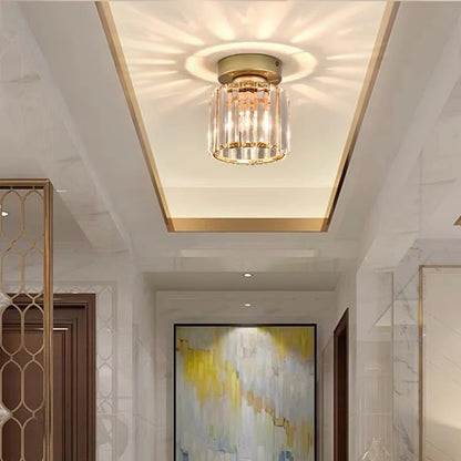 1-Light Flush Mount K9 Crystal Glass Hallway Ceiling Light