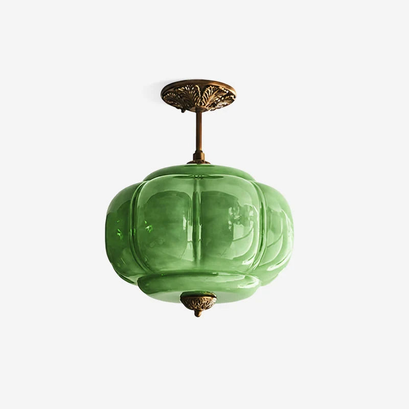 Sculpted Glass Ceiling Light With Brass Accents