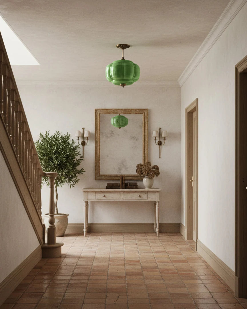 Sculpted Glass Ceiling Light With Brass Accents