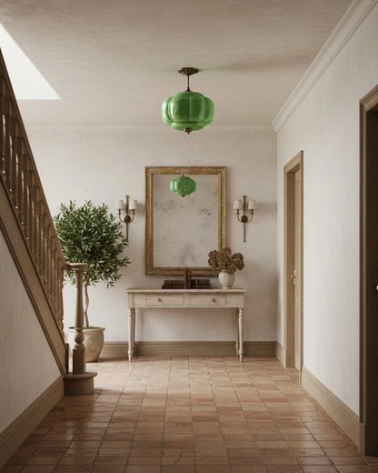 Sculpted Glass Ceiling Light With Brass Accents