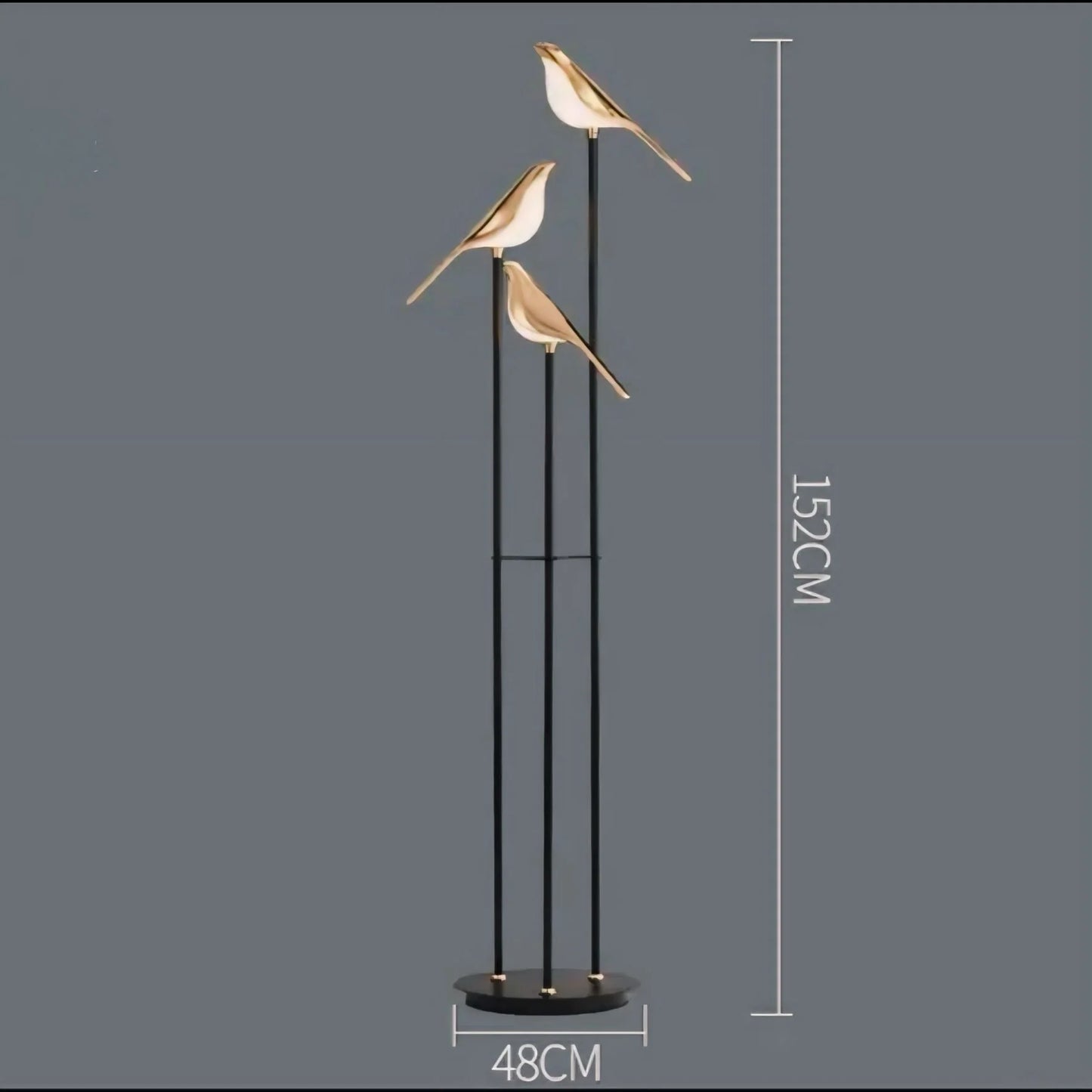 Modern Bird LED Floor Lamp With 3 Light Heads and Gold Accents