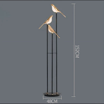 Modern Bird LED Floor Lamp With 3 Light Heads and Gold Accents