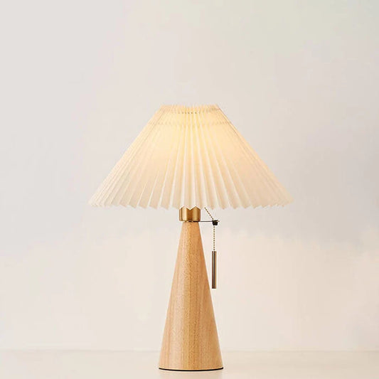 Japanese Wooden Table Lamp With Pleated Fabric Shade
