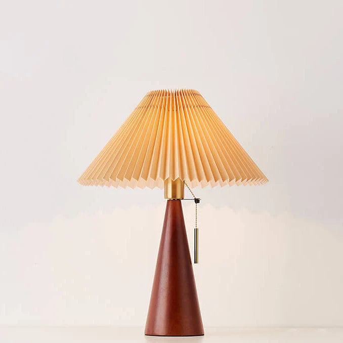Japanese Wooden Table Lamp With Pleated Fabric Shade