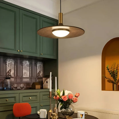 Nordic Walnut Wood Disc Pendant Light, Adjustable Cord