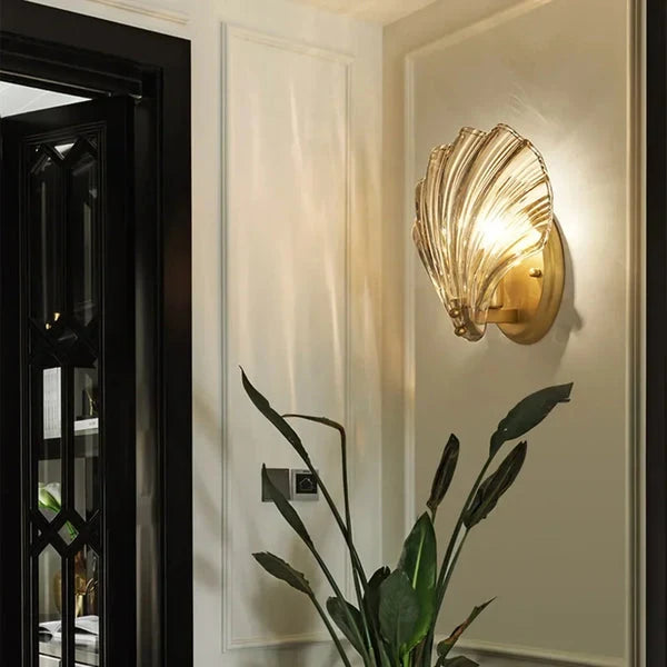 Brass and Glass Seashell Wall Light, E14 Bulb Base