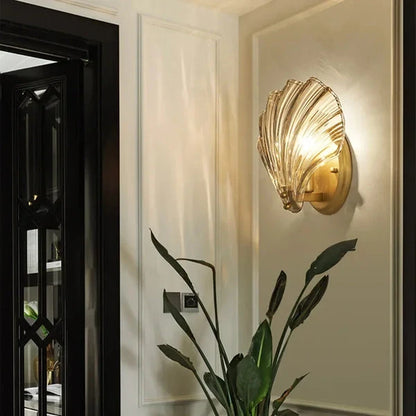 Brass and Glass Seashell Wall Light, E14 Bulb Base