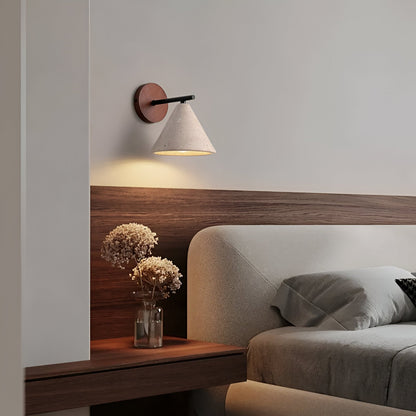 Yellow Travertine Cone Wall Light With Wood Base