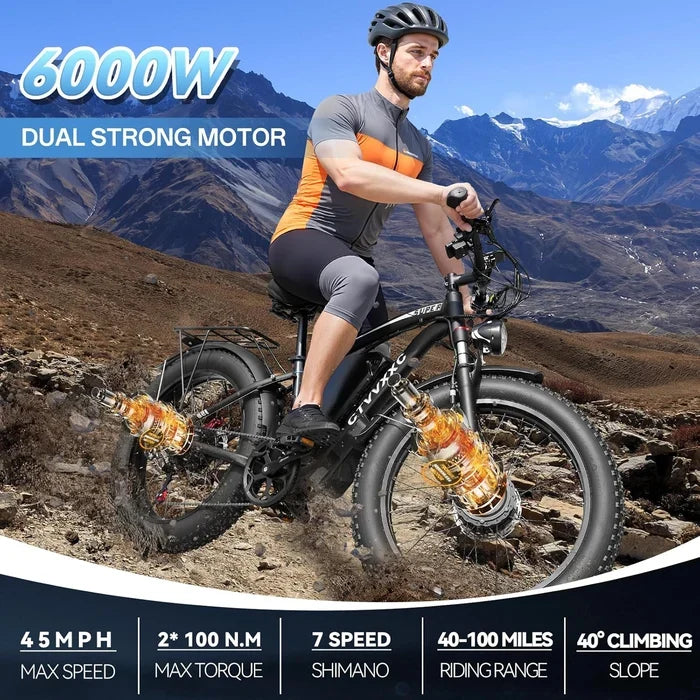 Fat Tire Electric Bike — 52V Removable Battery, 7-Speed, 24" All-Terrain Tyres
