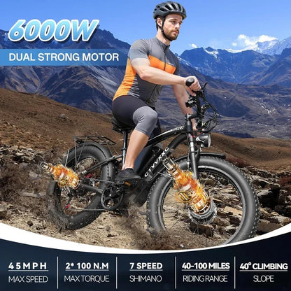 Fat Tire Electric Bike — 52V Removable Battery, 7-Speed, 24" All-Terrain Tyres