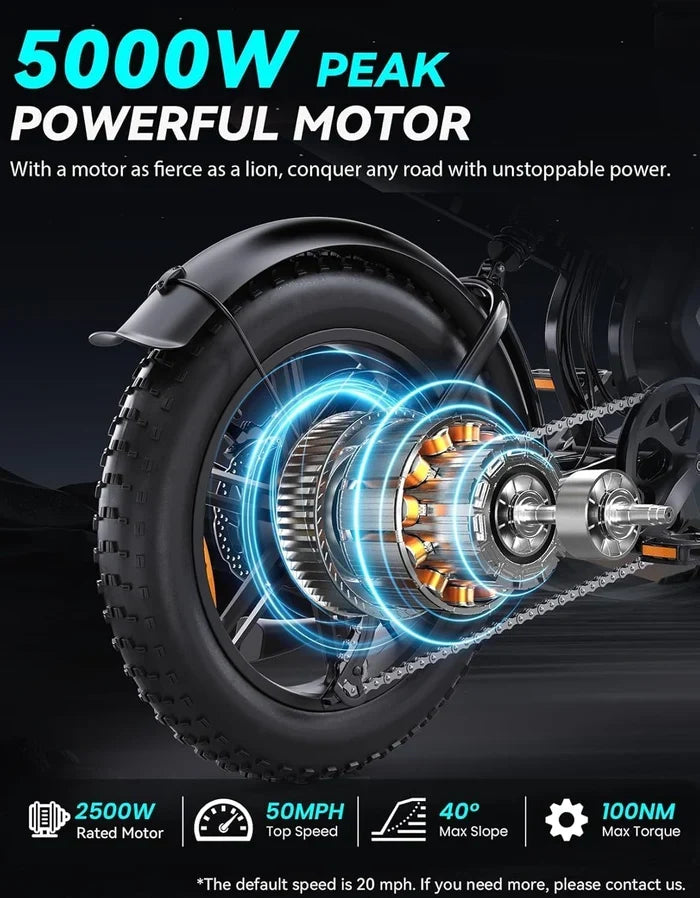 DTTZH Electric Bicycle — Removable Battery, Dual Suspension, 7-Speed, 20" Fat Tires, LCD Display