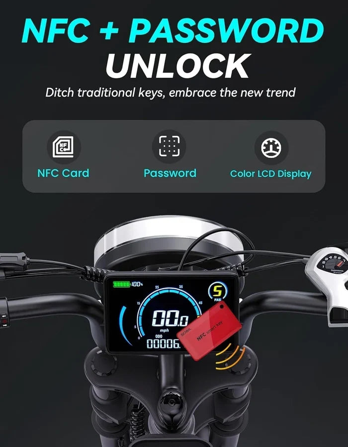 DTTZH Electric Bicycle — Removable Battery, Dual Suspension, 7-Speed, 20" Fat Tires, LCD Display
