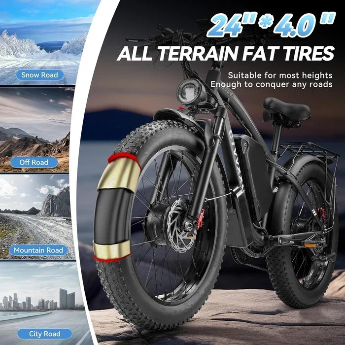 Fat Tire Electric Bike — 52V Removable Battery, 7-Speed, 24" All-Terrain Tyres